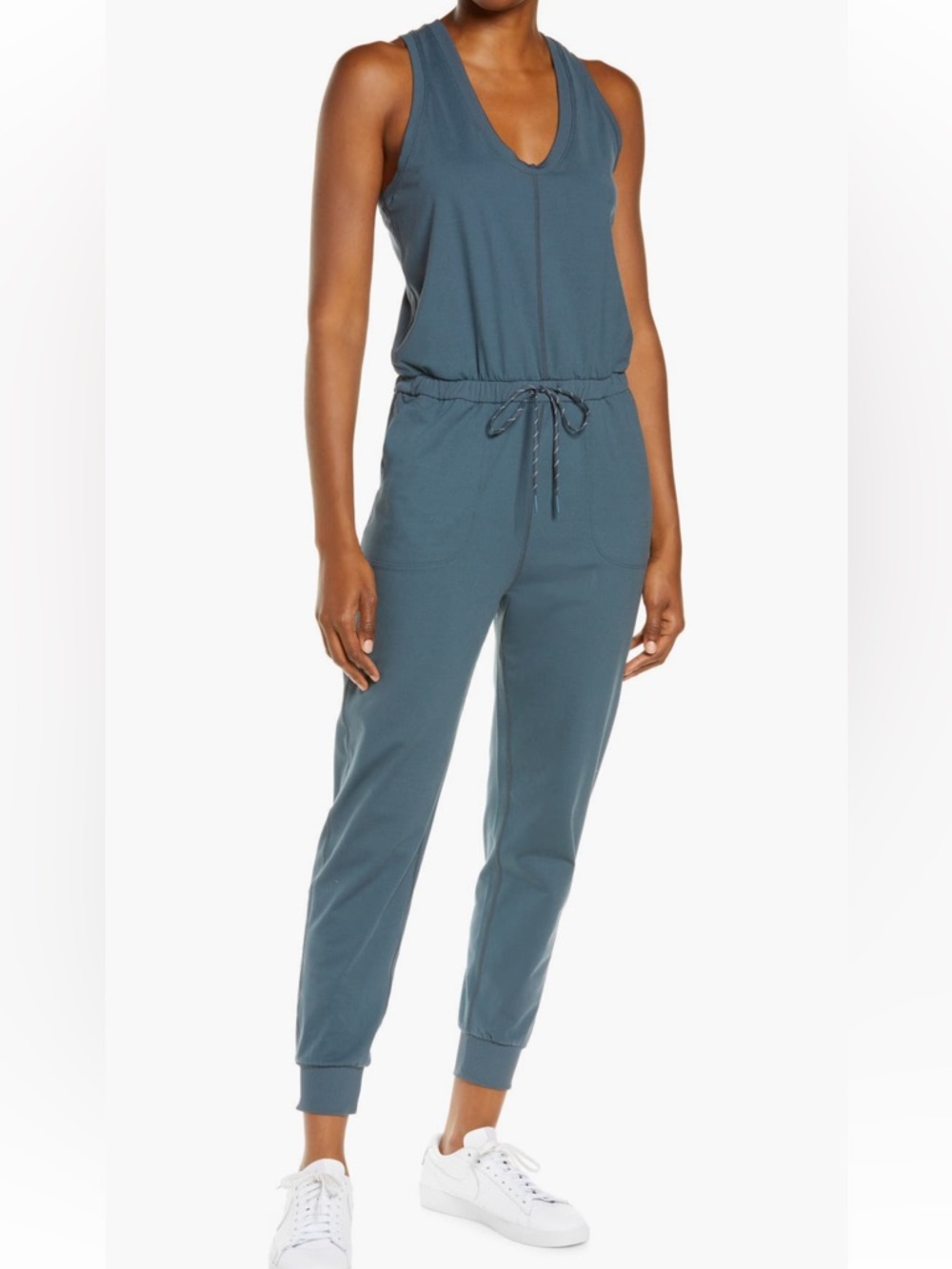 Zella Sleeveless Jogger Jumpsuit Athleisure Teal Blue XL